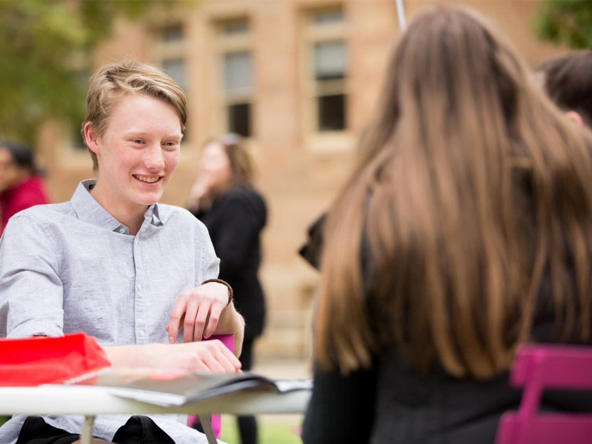 High school students socialising at Open Day