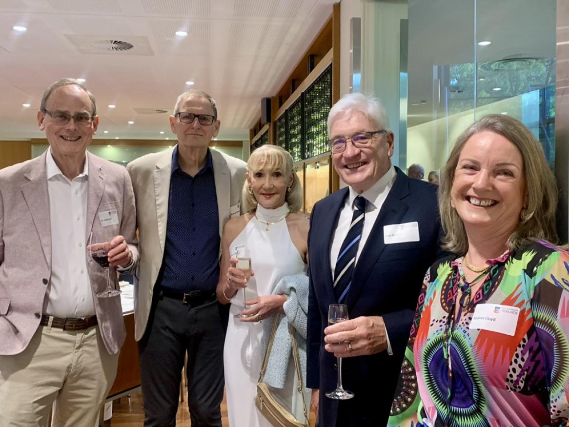 Five smiling MBBS alumni from 1982 reunion