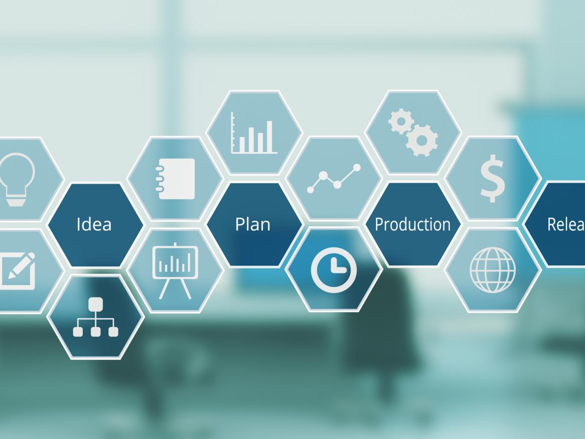 Illustration of plan produce build, using shapes