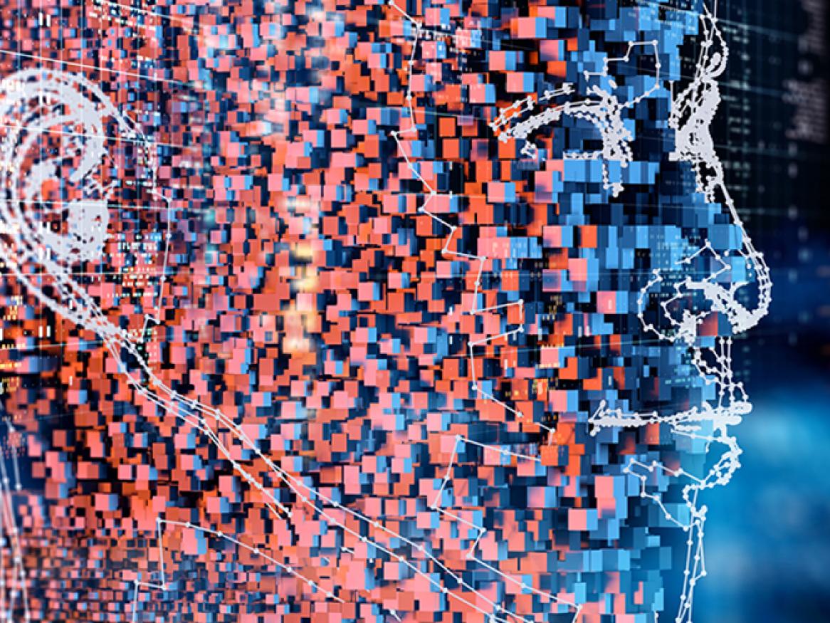 Digital background depicting innovative technologies in (AI) artificial systems, neural interfaces and internet machine learning technologies