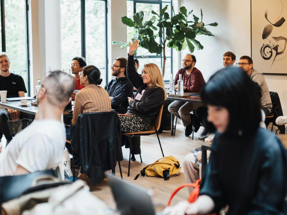 Group of colleagues in training session. 