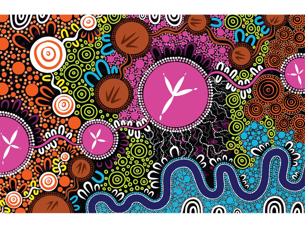 Aboriginal artwork "Journey" by Kaurna, Ngarrindjeri, Narungga, and Wirangu artist Gabriel Stengle